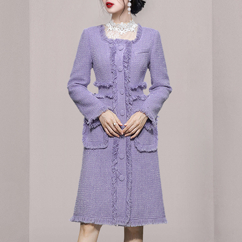Xiaoxiang Romantic Su Long Woolen Coat Autumn New Product Female Temperament Square Collar Single Breasted Tweed Coat