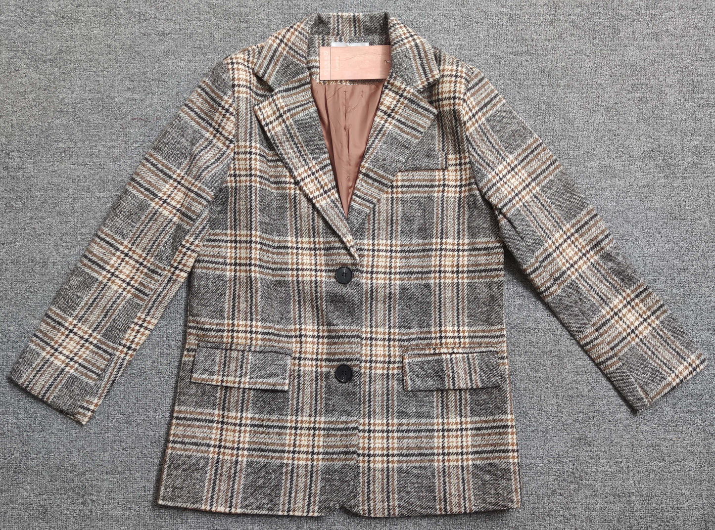 Checked chic short single-breasted coat