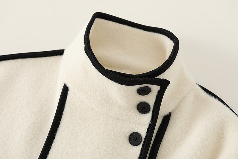 Contrasting Hem Stand Collar Cropped Coat