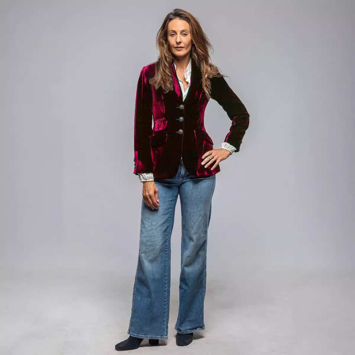 Retro Women's New Slim Fit Slit Velvet Small Suit Jacket
