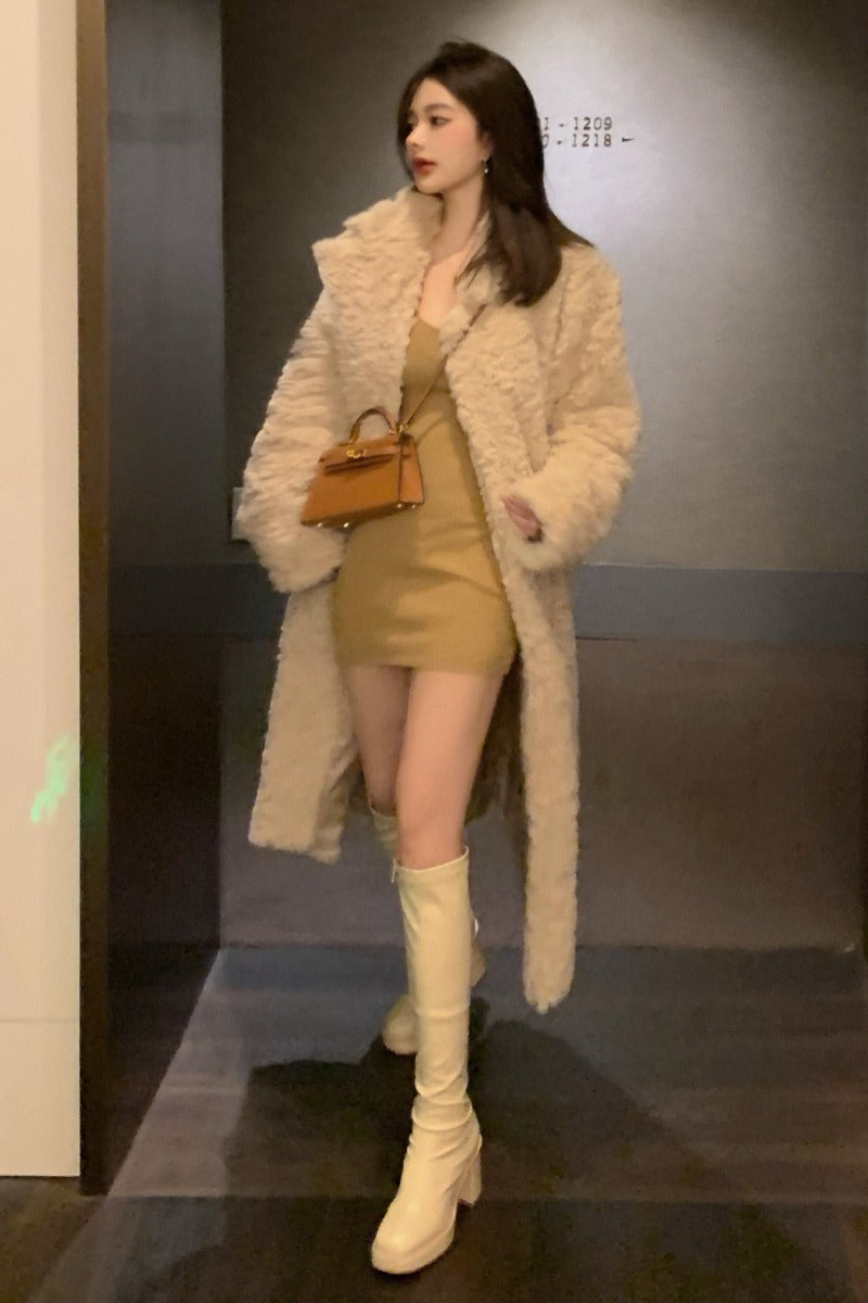 Women's Autumn And Winter Furry Thickened Long Sleeve Cardigan Coat