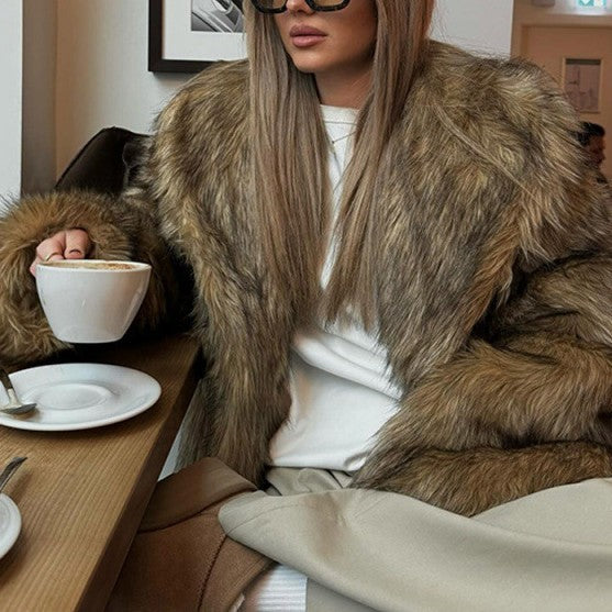 Solid Color Faux Fur Coat Fashion