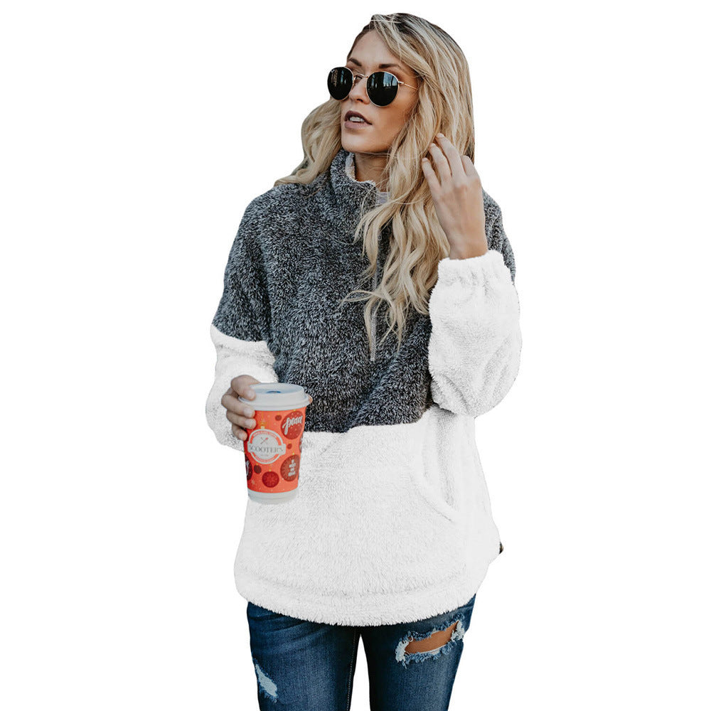 New contrast color thick plush wool pullover