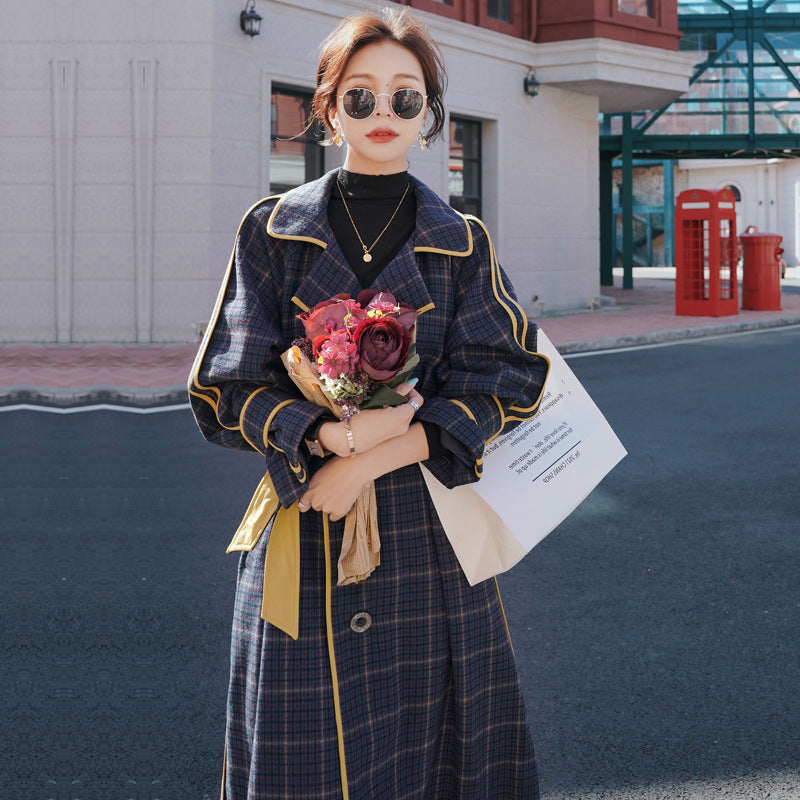 Plaid woolen coat