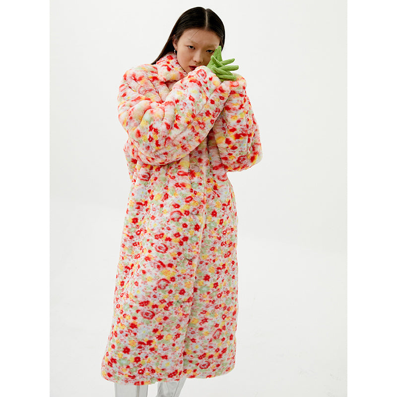 Sweet And Cool Vintage Abstract Floral Print Shoulder Pad Coat