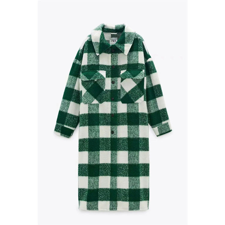 Classic contrast plaid woolen coat