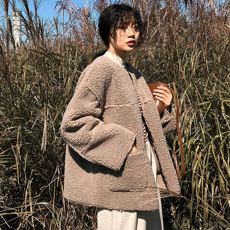 Women's thickened lamb wool coat