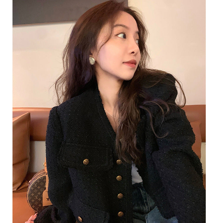 Fashion Simple Ladies Black Loose Short Coat