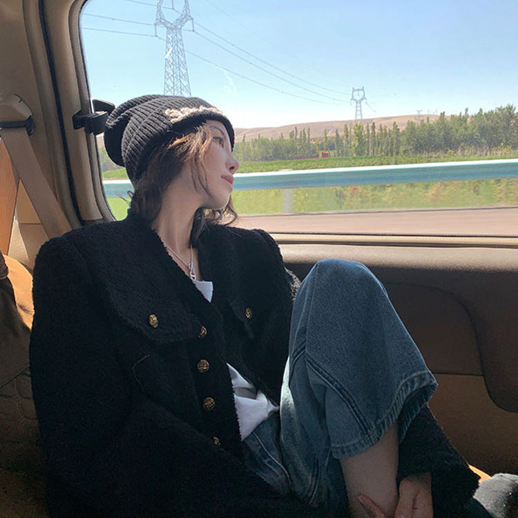 Fashion Simple Ladies Black Loose Short Coat