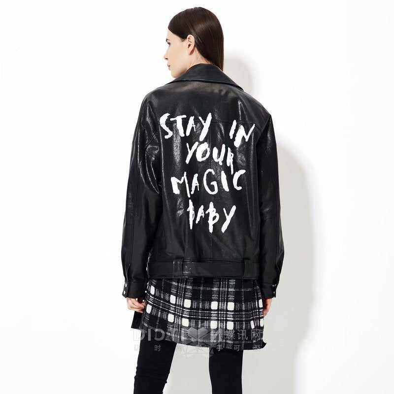 Female Alphabet Zipper Casual Fashion Leather Jacket