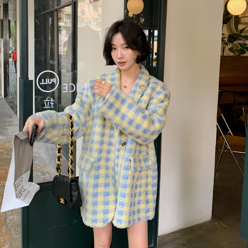 Lamb Fur Integrated Women's Suit Coat
