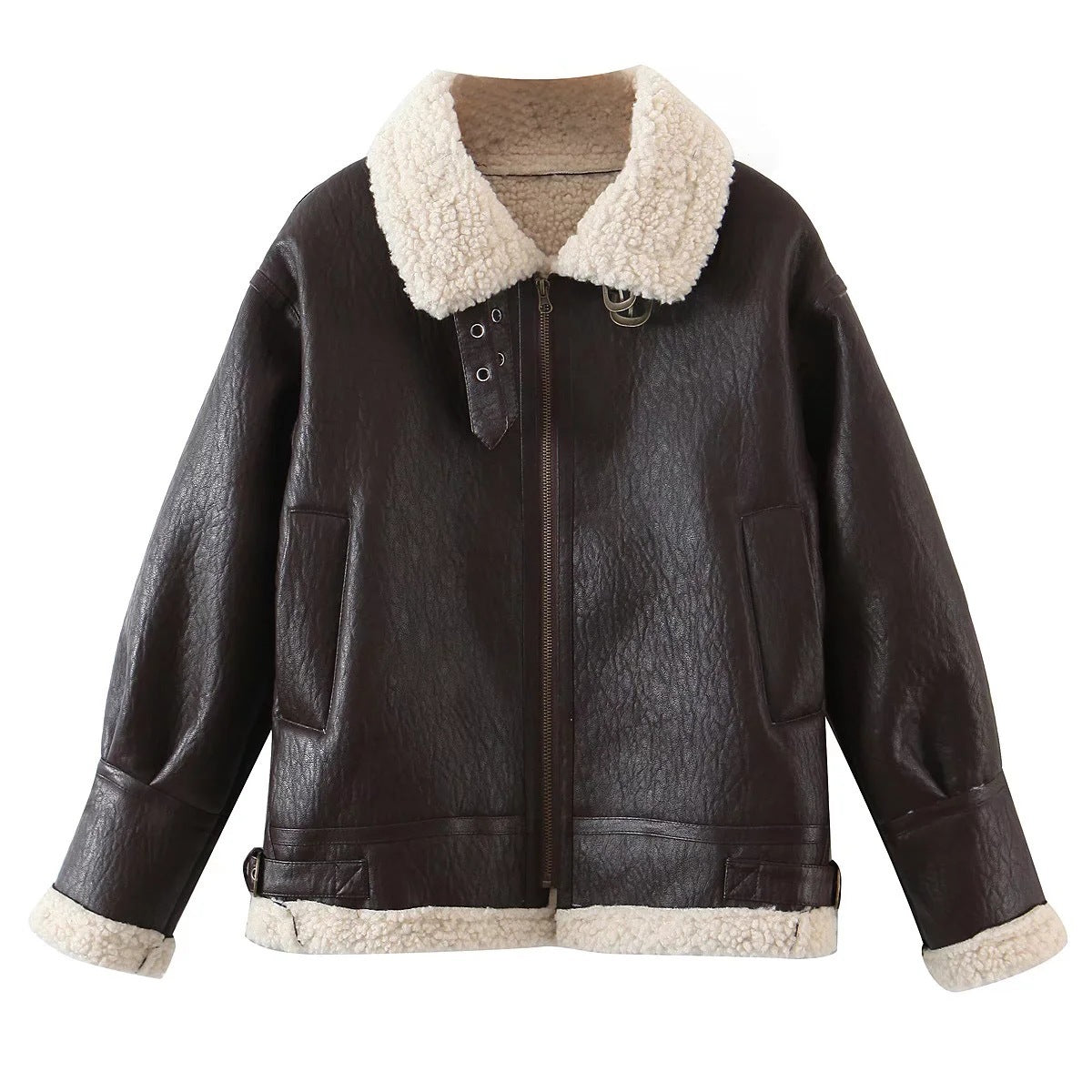 Trendy Motorcycle Style Fashion Lapel Plus Fleece Jacket