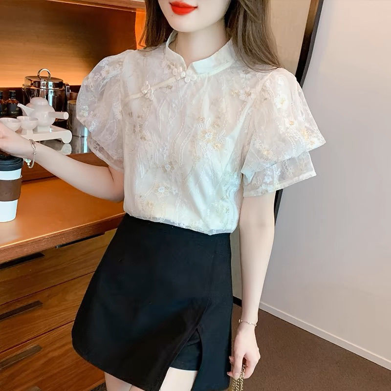 Short Sleeve Summer Chinese Retro Buckle