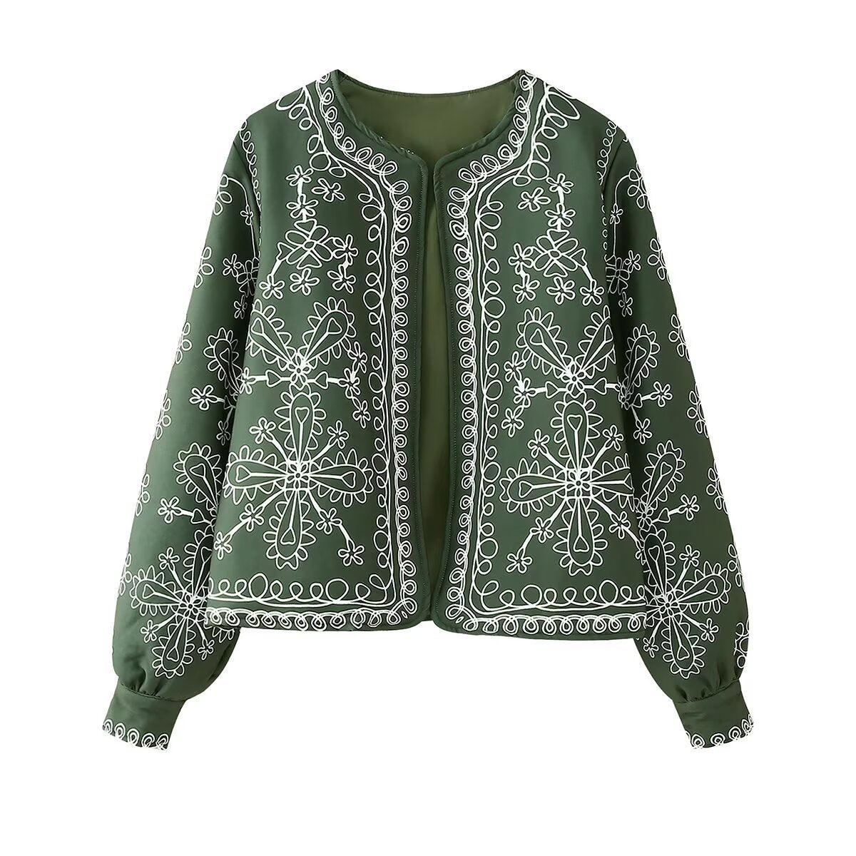 Round Neck Printed Casual Thin Small Padded Jacket