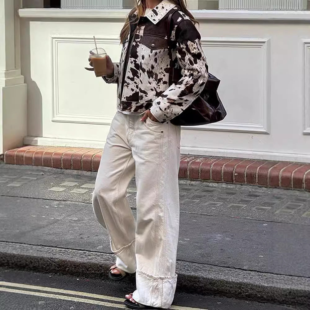 Irregular Pattern Short Denim Jacket