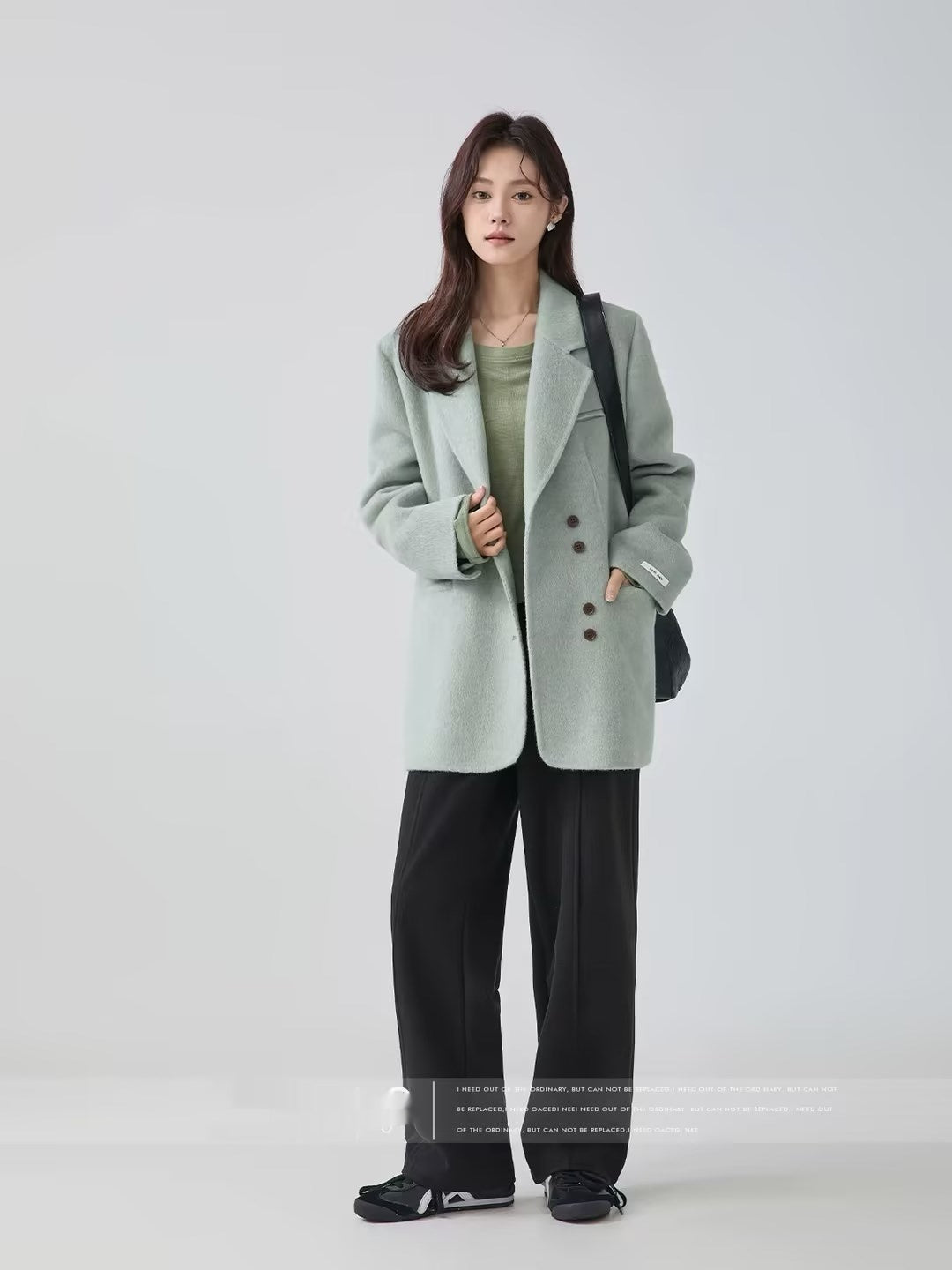 Green Chic Elegant Suit Collar Woolen Coat