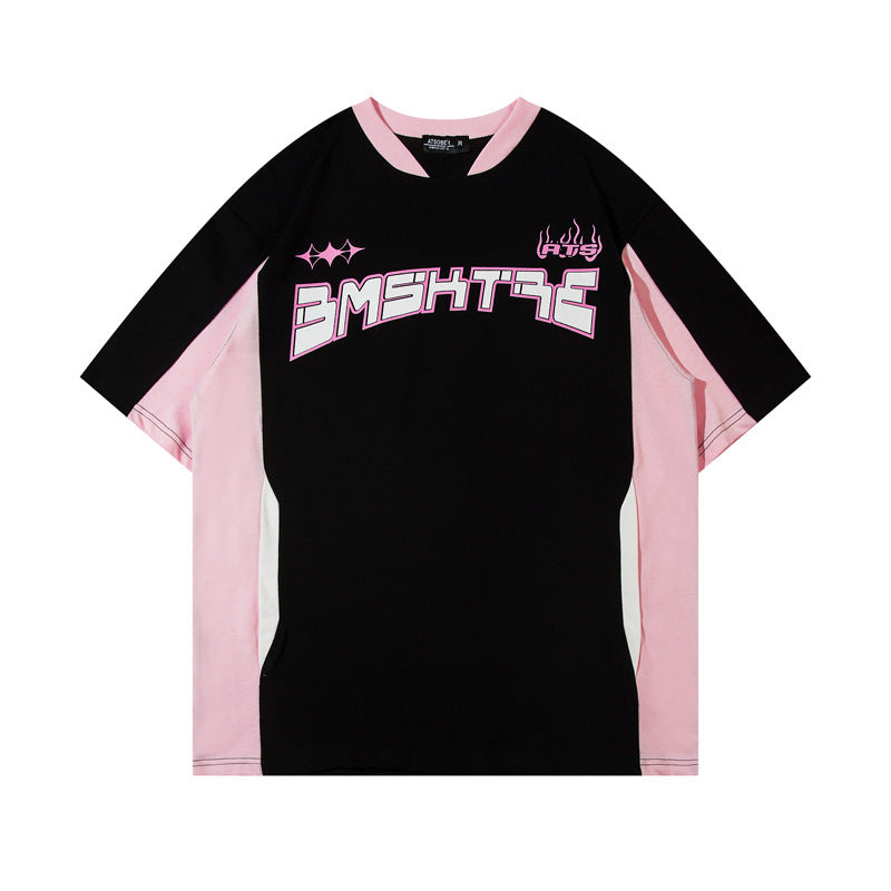 Retro Contrast Color Short-sleeved T-shirt For Women