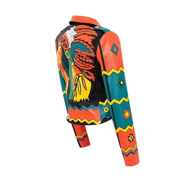 Personalized Graffiti Print Motorcycle Leather Jacket