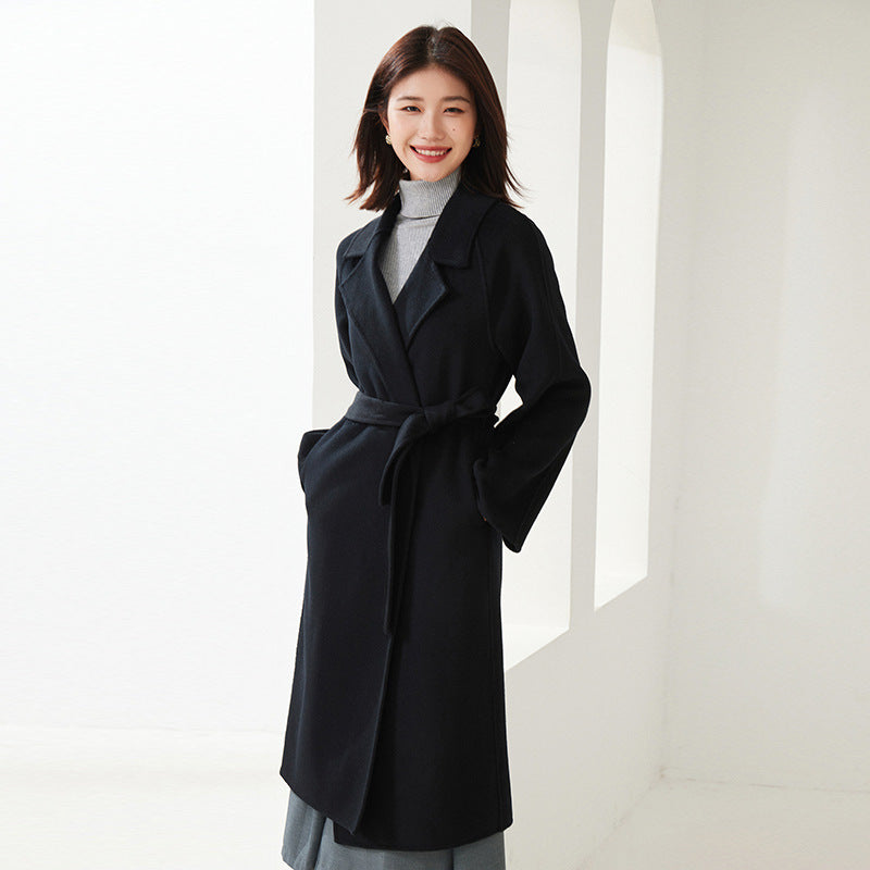 Suit Collar Lace-up Loose Leisure Commute Overknee Long Coat