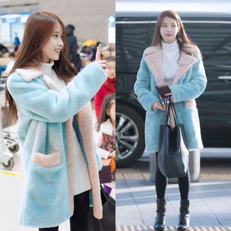 Small Particles Lamb Wool Coat Women's Mid-Length