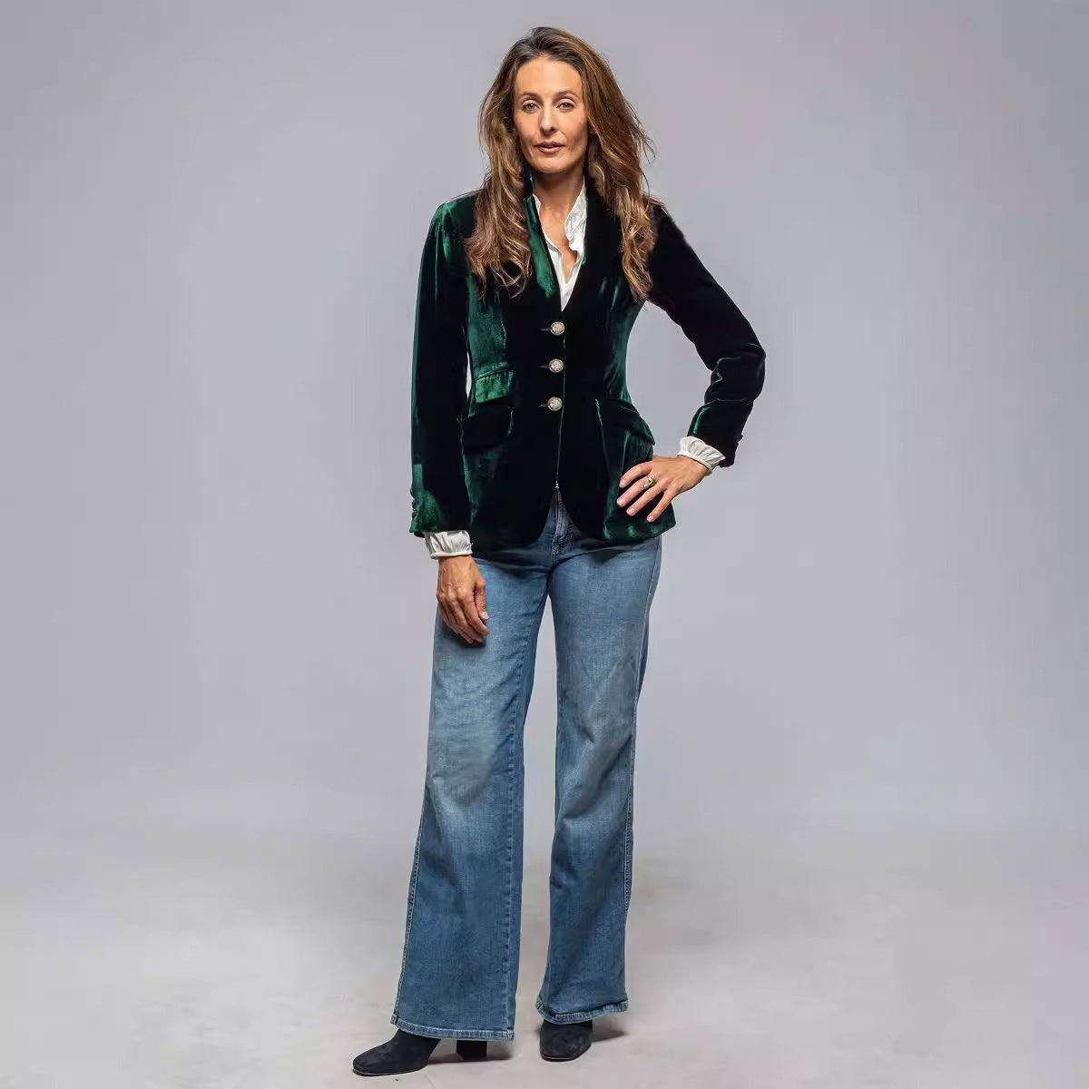 Retro Women's New Slim Fit Slit Velvet Small Suit Jacket