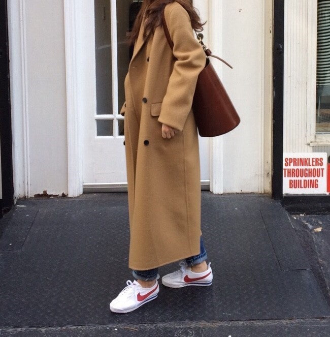 Women's long coat with suit collar