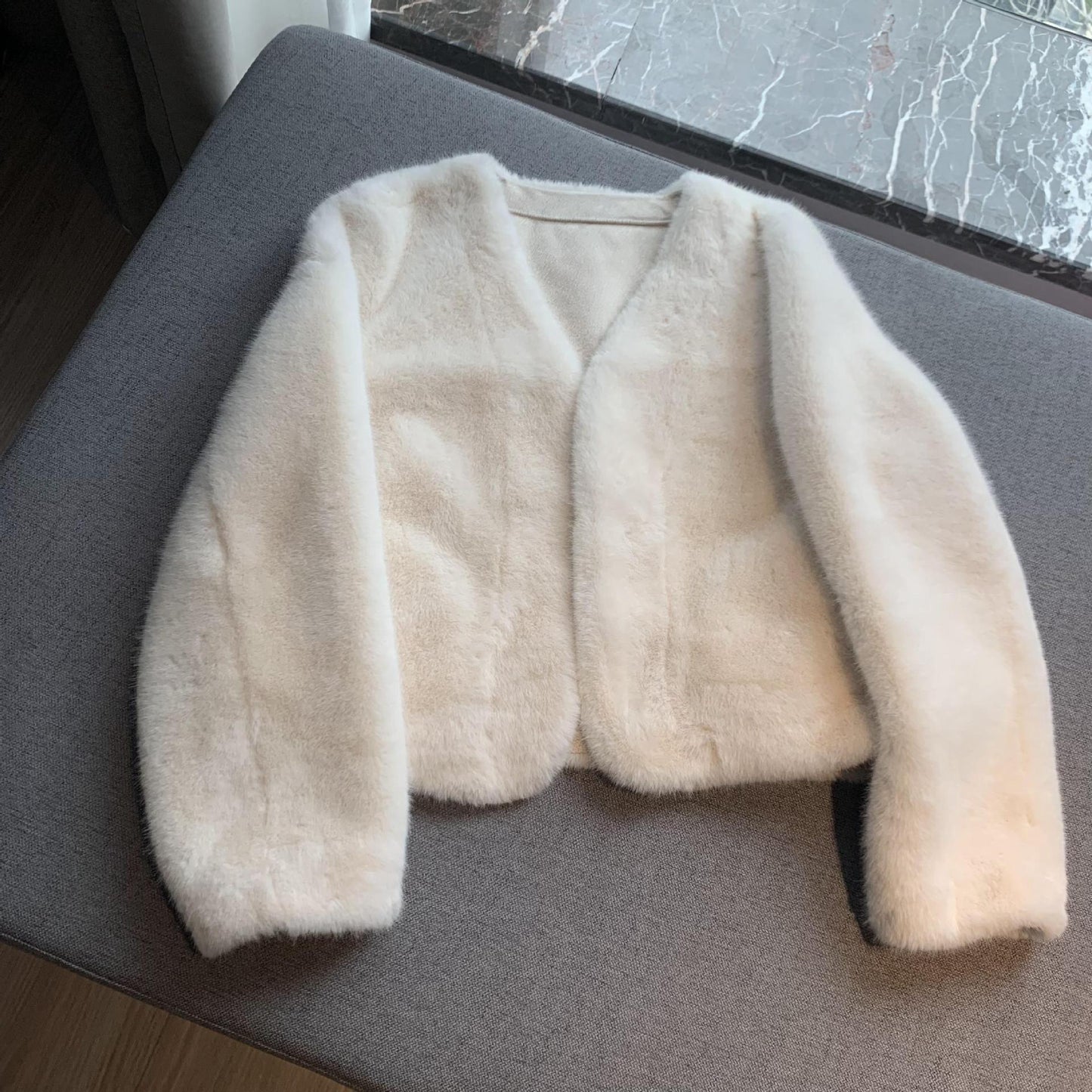 Women's Short Solid Color Eco-friendly Fur Jacket
