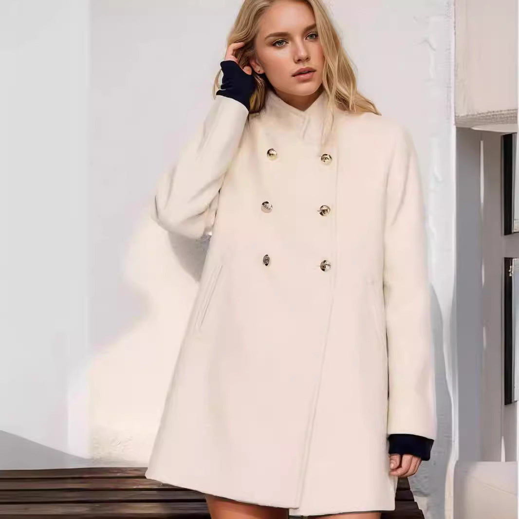 Solid Color Slim Women Woolen Coat Outerwear