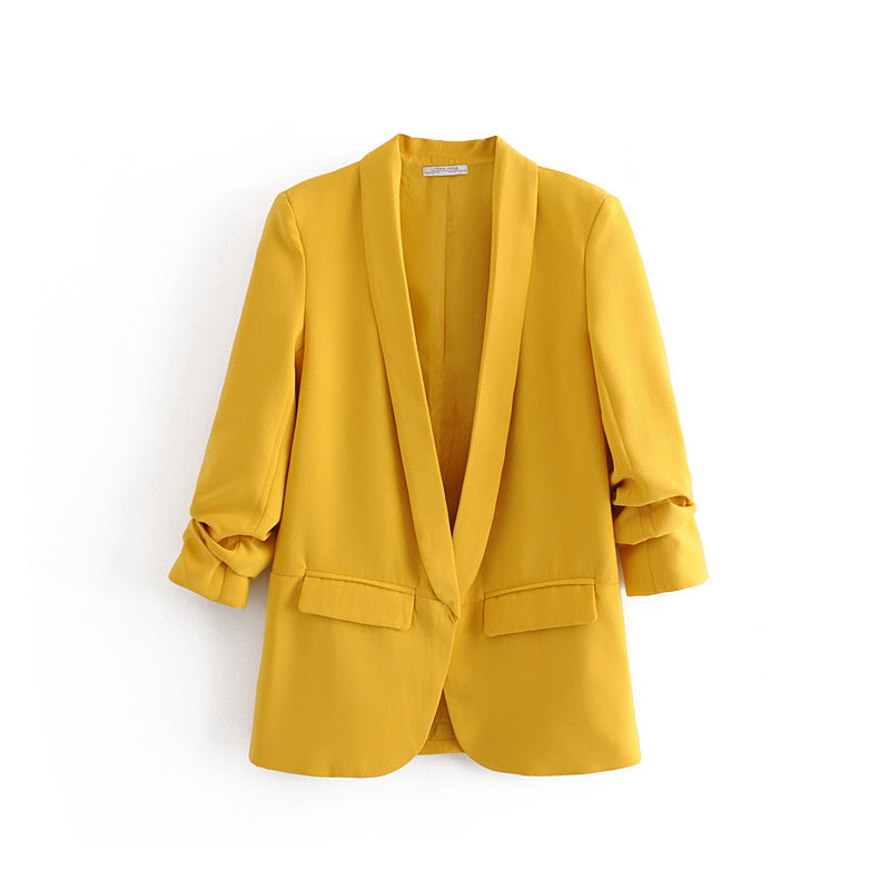Casual Suit Jacket With Pleated Sleeve Pockets