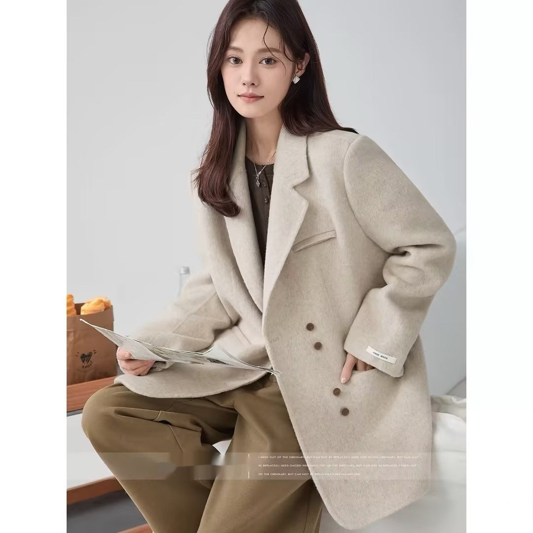 Green Chic Elegant Suit Collar Woolen Coat
