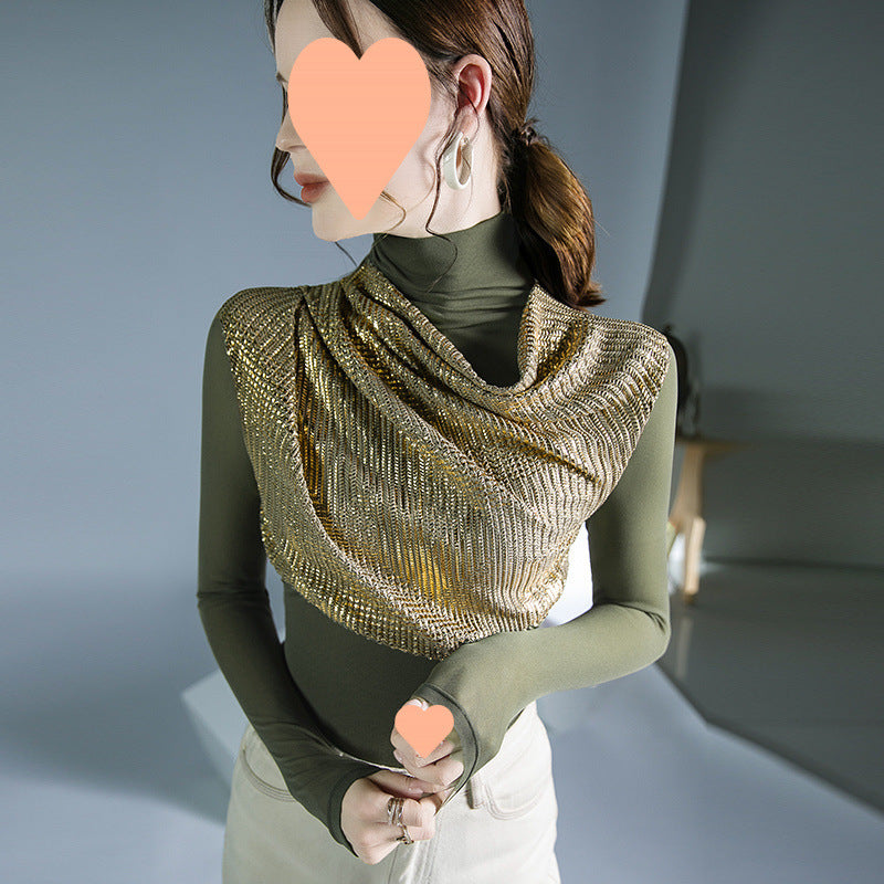 Sequin Stitching Long Sleeve Mesh Undershirt Inner Wear