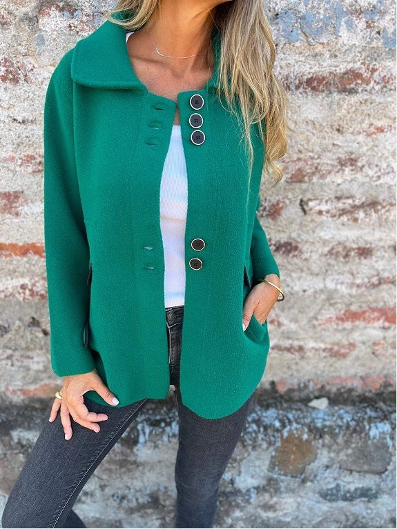 Solid Color Polo Collar Single-breasted Long Sleeve Coat