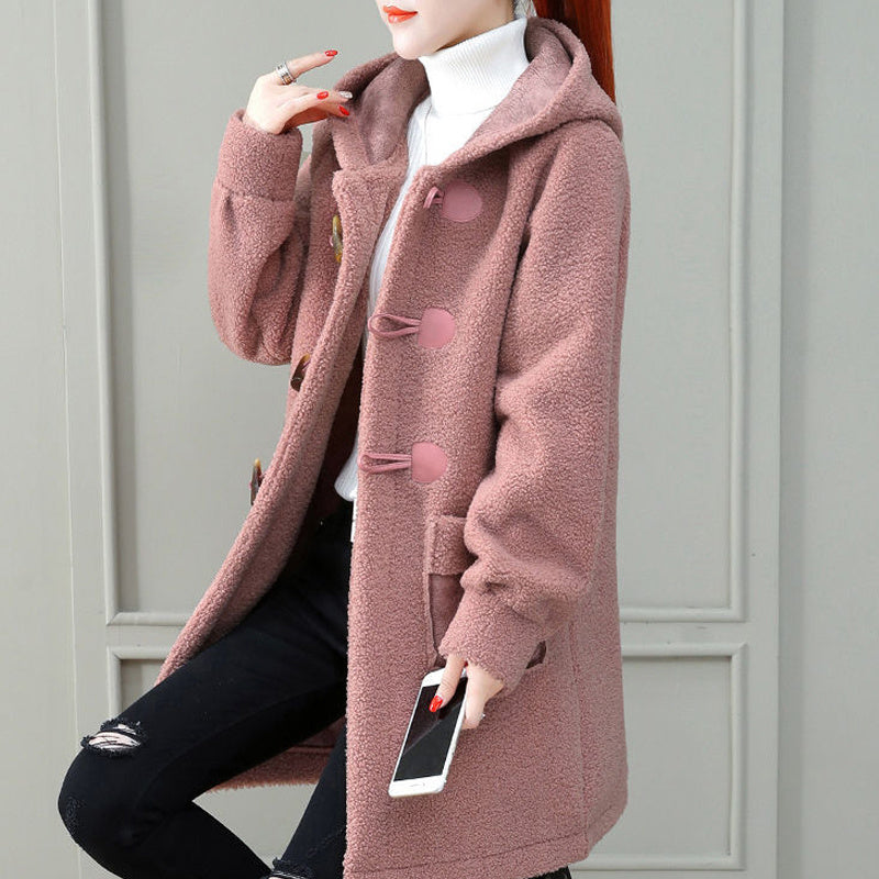 Plush Faux Lamb Wool Mid-length Woolen Coat