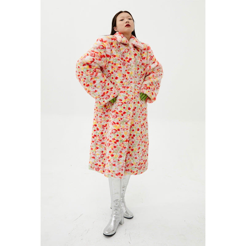 Sweet And Cool Vintage Abstract Floral Print Shoulder Pad Coat