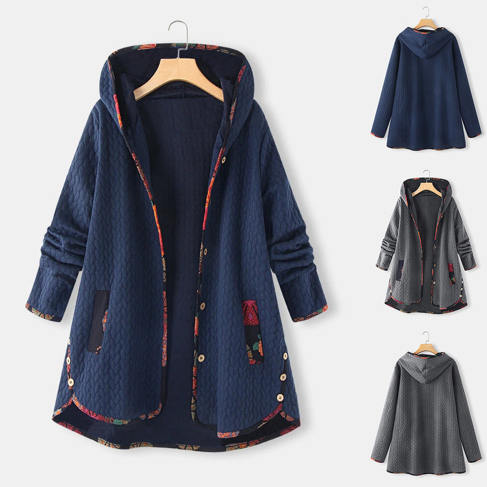 Loose and slim printed long sleeve cotton dress