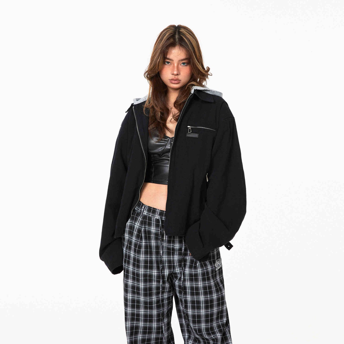 Retro Fake Two-piece Street Motorcycle Clothing Women's Lapel Patch Jacket Coat
