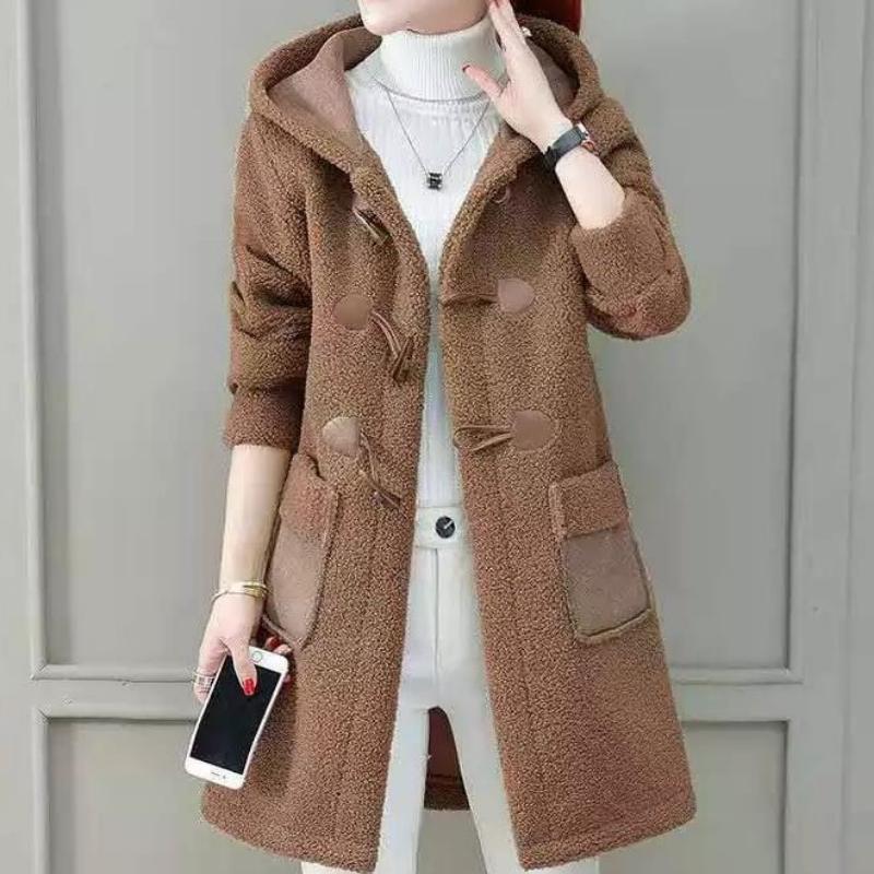 Plush Faux Lamb Wool Mid-length Woolen Coat