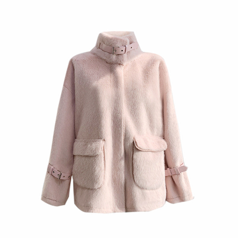 Women's short fur coat with imitation mink plush