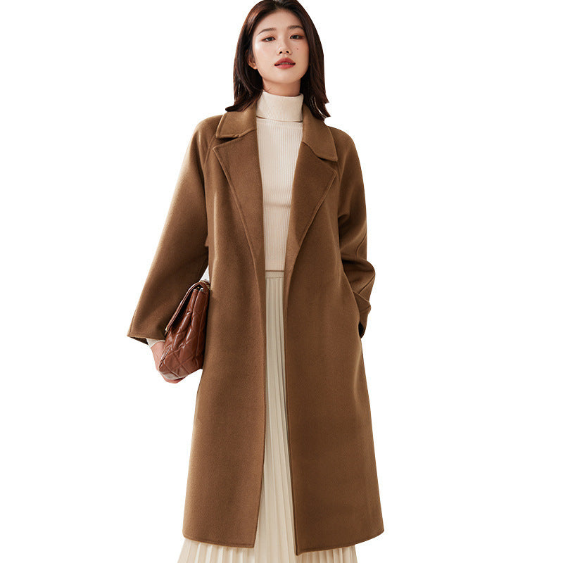 Suit Collar Lace-up Loose Leisure Commute Overknee Long Coat