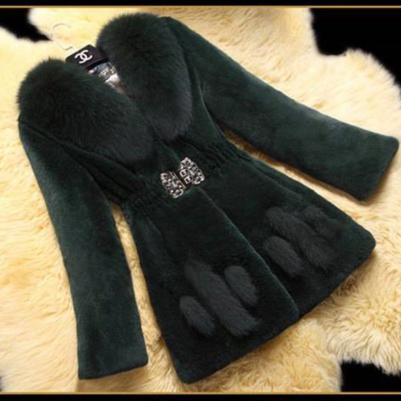 Mid-Length Fox Fur Collar Mother Coat
