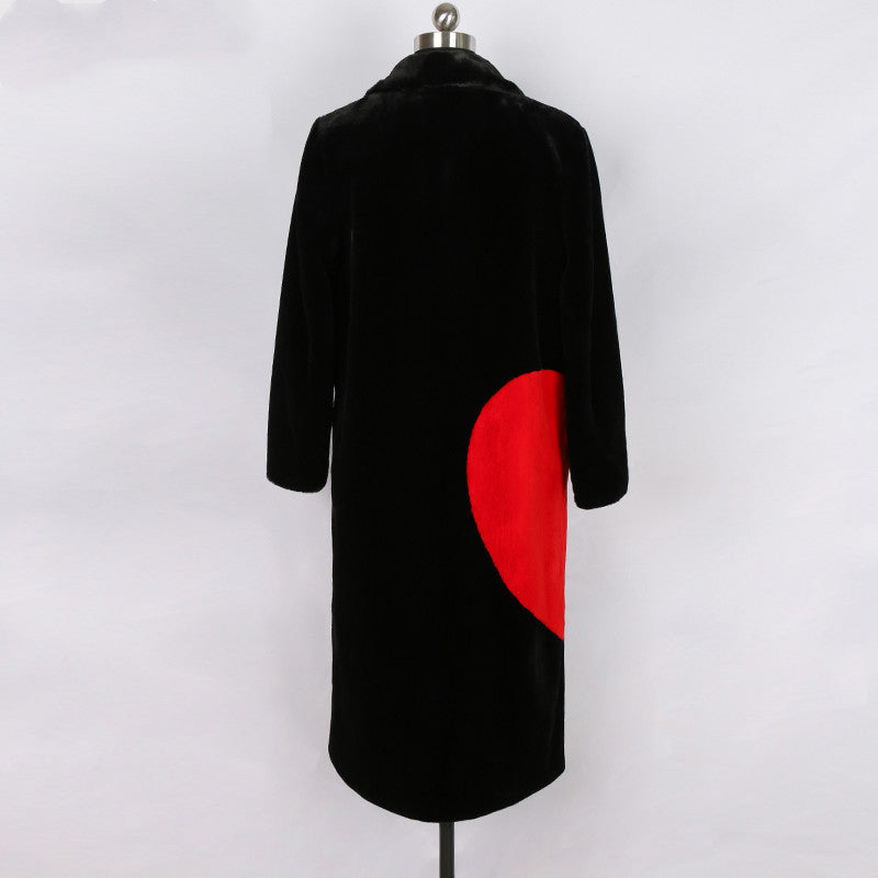 Suit collar long-sleeved rabbit fur coat