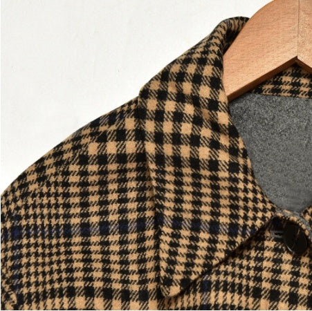 Lapel plaid lace woolen coat