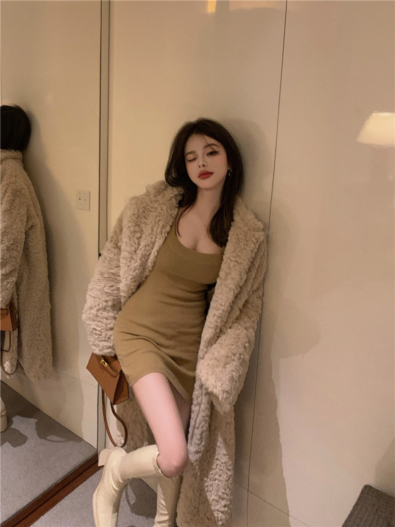 Women's Autumn And Winter Furry Thickened Long Sleeve Cardigan Coat