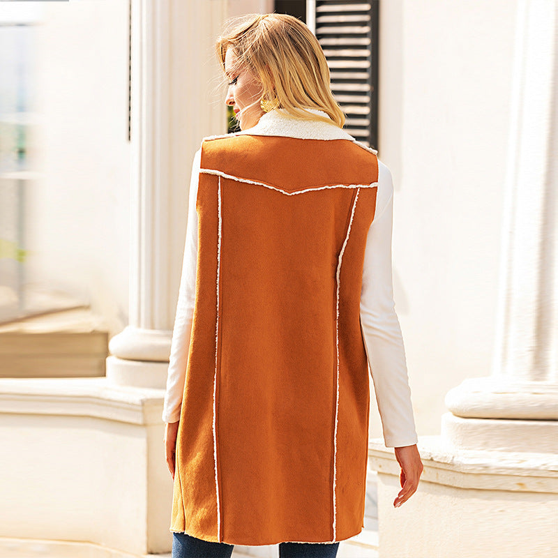 Sleeveless Simple Large Lapel Jacket Fashion Stitching Motorcycle Vest