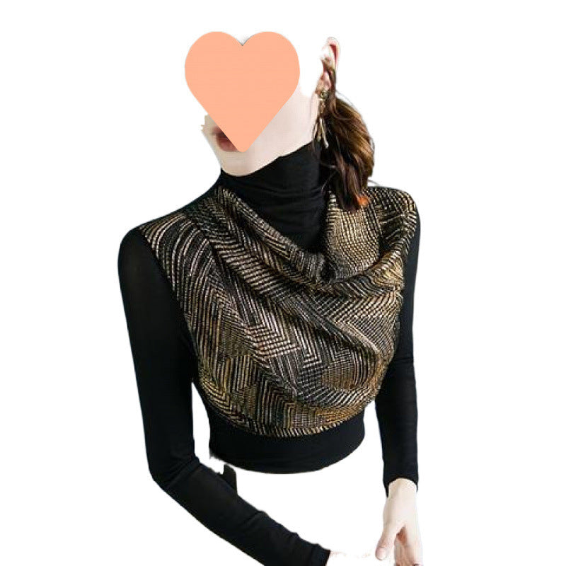 Sequin Stitching Long Sleeve Mesh Undershirt Inner Wear