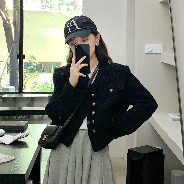 Fashion Simple Ladies Black Loose Short Coat