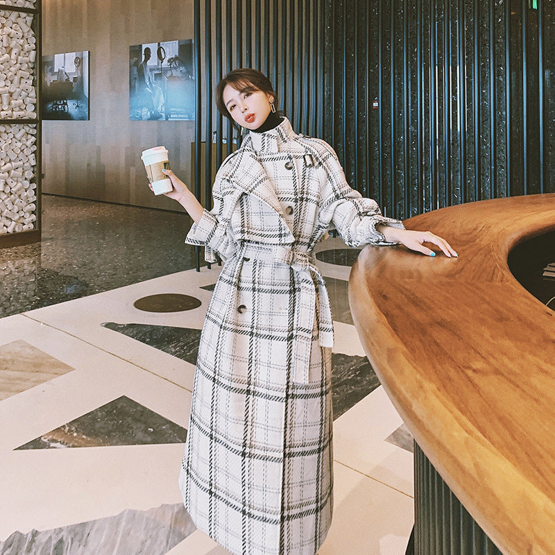 Women's Loose And Thick Mid-length French Plaid Woolen Coat