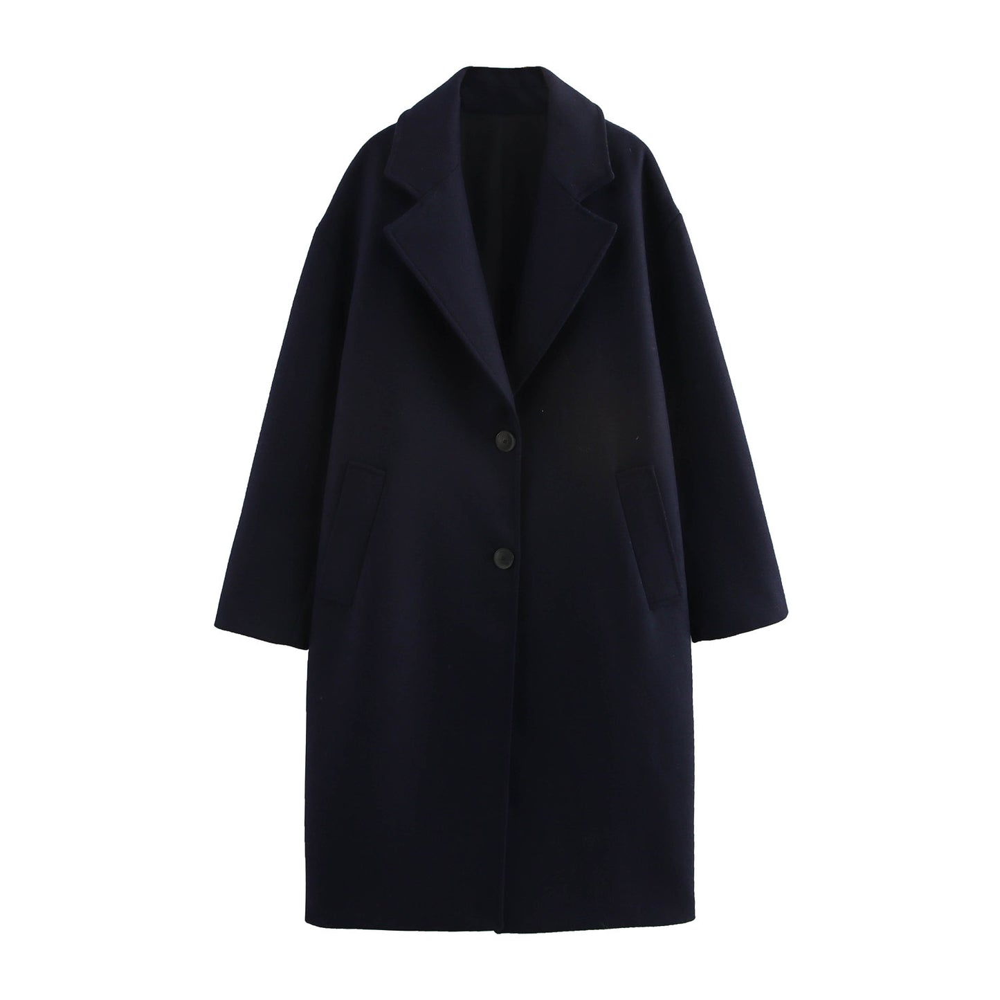 Women's Solid Color Polo Collar Baggy Coat