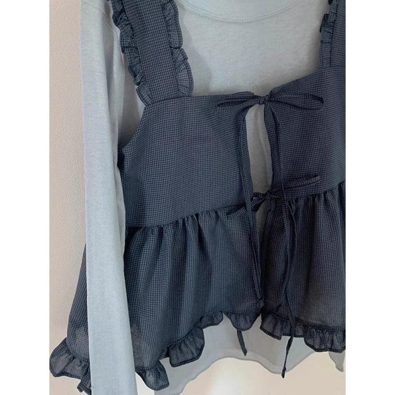 Small Belly Covering Casual Ruffle Sleeveless Western Style Two-piece Suit