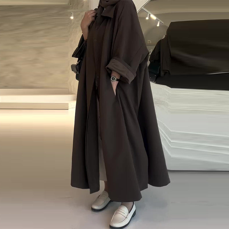 Solid Color Simple Style Loose Versatile Trench Coat Coat